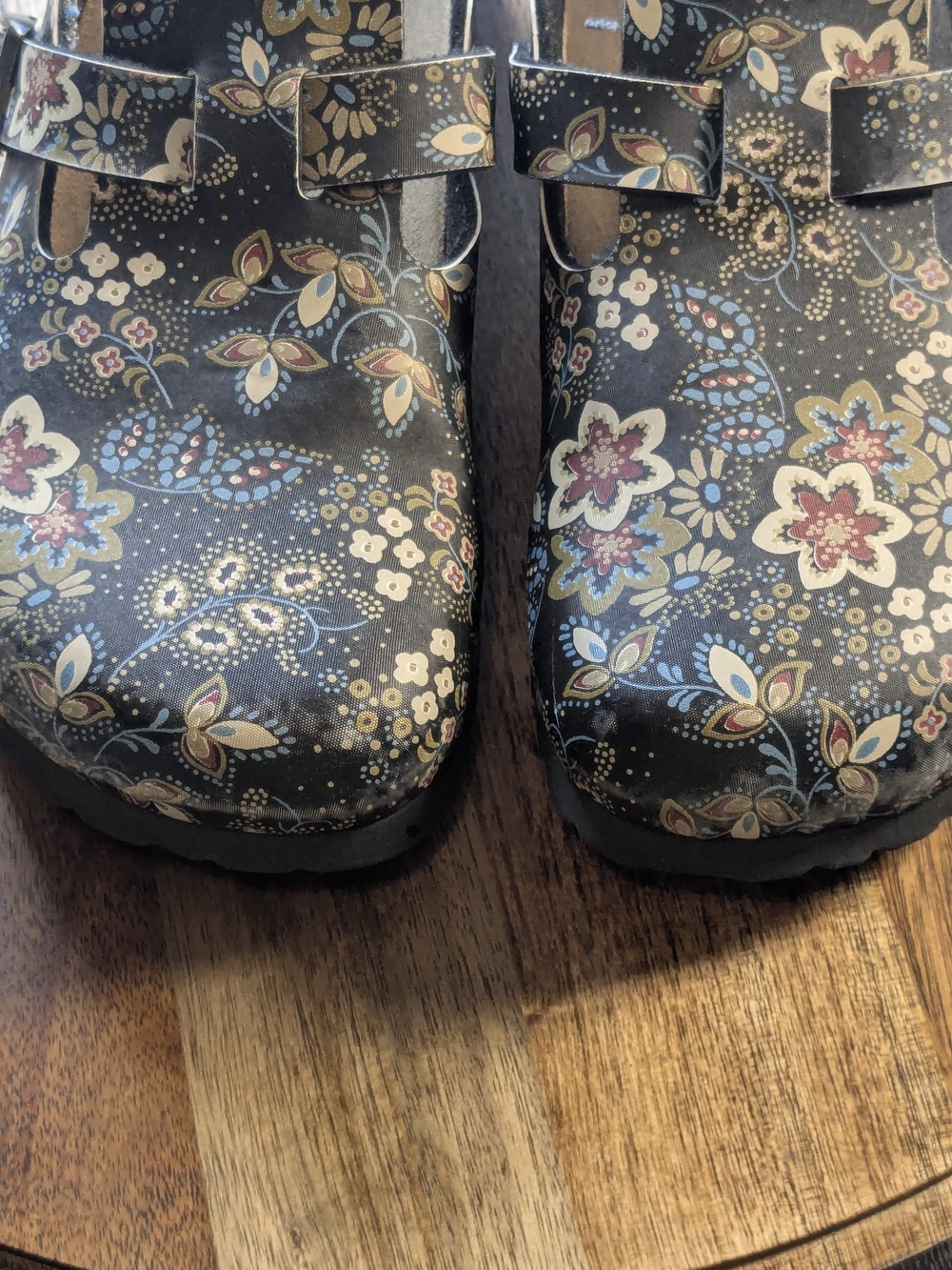 Papillio Birkenstock Floral Clogs EU 36 US 5 5.5 Black Boho Comfort Shoes - Picture 3 of 14